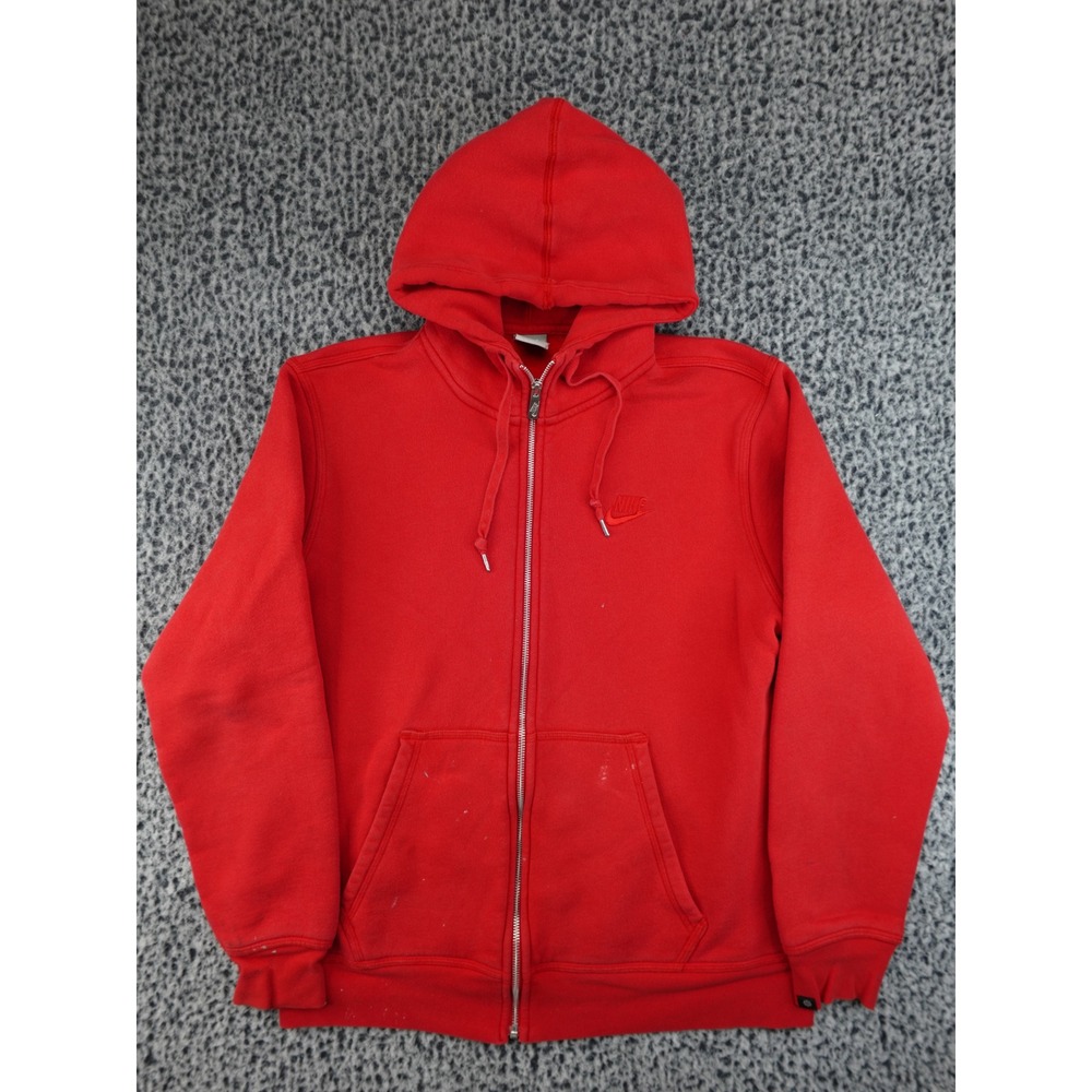Nike Full Zip Hoodie Mens Large Red‎ Embroidered Logo Fleece Drawstring